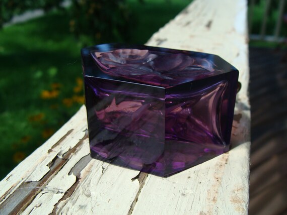 Antique Czech Bohemian Deep Purple Etched Crystal… - image 9