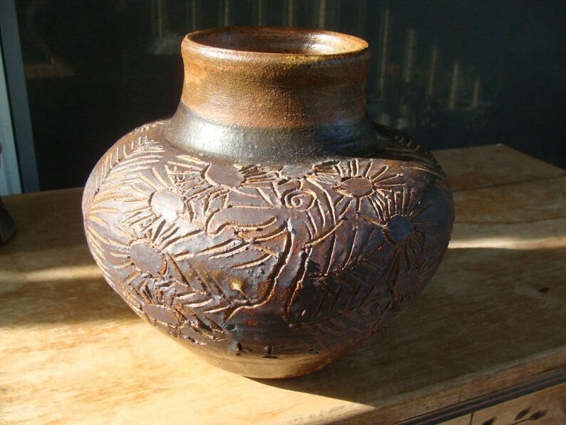 Incised Studio Art Pottery Vase Art Stoneware Vessel Signed by Etsy