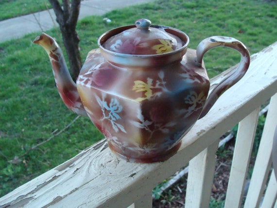 Vintage Enamel Teapot Coffee Pot With Multi Color Airbrush Enameled Flower  Decoration by Elite in Czechoslovakia 