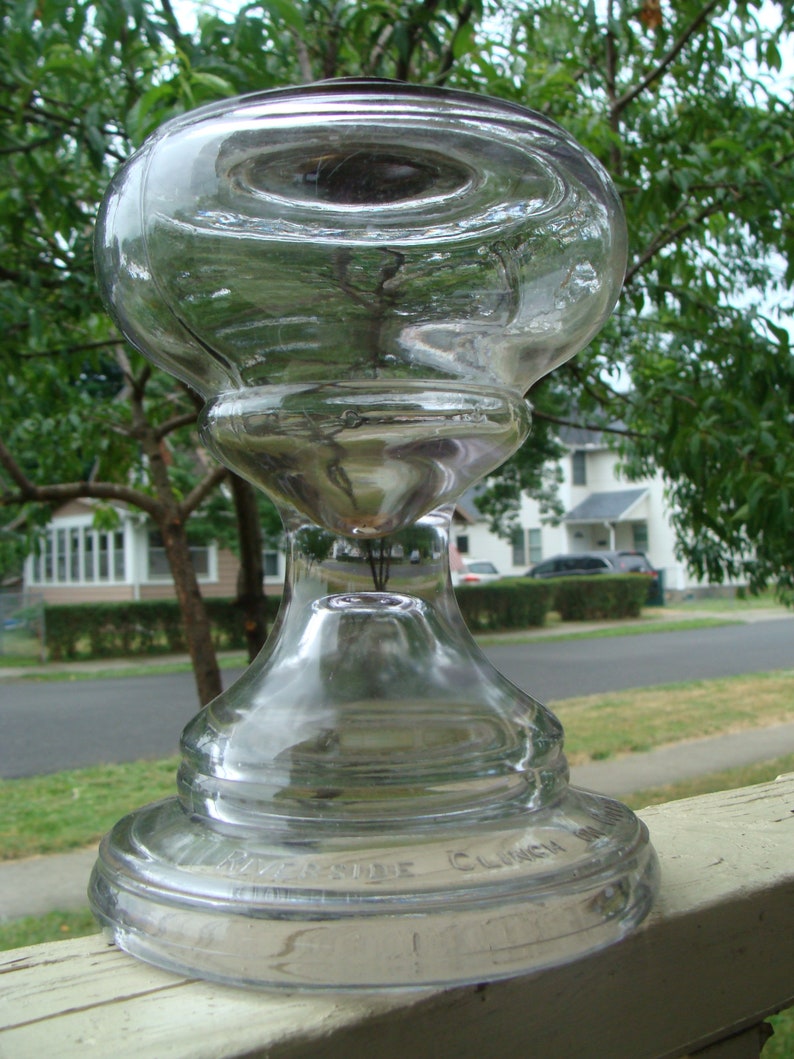Antique Plain Glass Oil Lamp Riverside Clinch on Collar Etsy