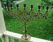 Very Large Jewish Candelabra Judaica Brass Menorah Russian Samovars Hanukkah Candle Holder Decorated With Lions of Judah Judea 22 quot