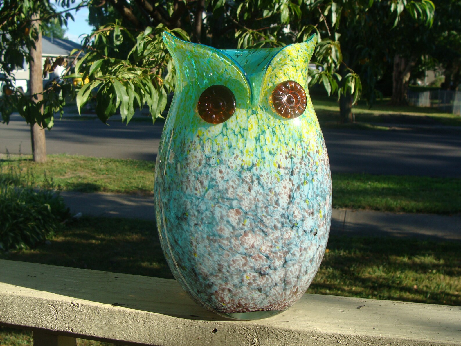 Art Glass Owl Vase Brilliant Colorful Hand Blown Glass Multi Etsy