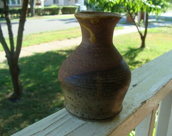 Vintage Mid Century Modern Hand Made Hand Thrown Studio Art Pottery Ceramic Stoneware Clay Vase Matte Glaze And Partially Unglazed