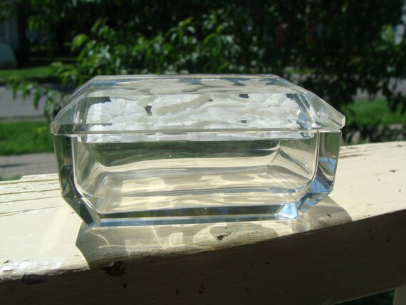 Clear And Frosted Art Glass Jewelry Box Casket Wi… - image 3
