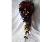 Gothic Zombie Inspired Black Green Red With Eyes Wooden Roses And Silk Flowers Bride Wedding Bouquet