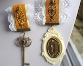Steampunk Medal His & Hers Key Keyhole Leather Lace Wedding Medals Badge Brooch
