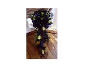 Gothic Victorian Style Peacock Inspired Wooden Roses And Silk Flowers Bride Wedding Bouquet