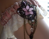 Steampunk Vintage Style Cream, Dusky Pink And White Bride Lace Wedding Garter Cosplay