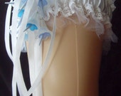 Pastel Goth Gothic Style White And Blue Spiked Flowers Lace Ribbon Bride Wedding Garter Cosplay