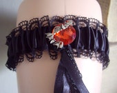 Black Gothic Wedding Red Moon Bat Ribbon And Lace Garter