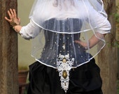 Steampunk Vintage Style Cameo Bridal Ivory 2 Tier Beaded Wedding Veil