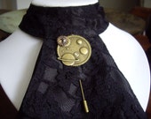 Steampunk Gothic Gear Cog Moon Space Planet Brooch Cravat Jabot Hat Tie Pin