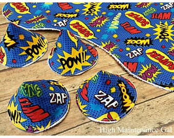 Super hero themed contoured burp cloth, Pee-pee tee-pees, Babyshower gift idea, Expecting dad gift, Set of burp clothes, Wee wee wig wams