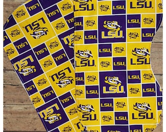 LSU themed contoured burp clothes, Expecting announcement gift, Unisex burp cloths, Babyshower gift idea, Nursery design idea, Baby burpies