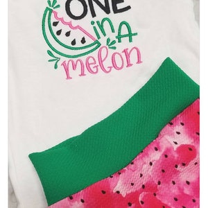 Summer baby girl, watermelon outfit, watermelon bummies, Baby outfit, one in a melon bodysuit, Summer baby gift, baby set