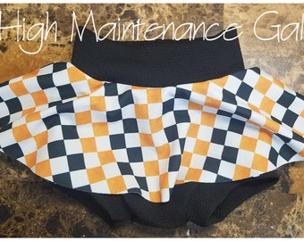 Halloween Baby Skort, Checkerboard Fabric, High Waisted Bummies, Halloween Costume