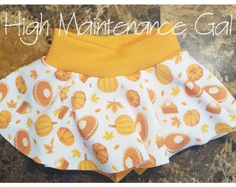 Thanksgiving Diaper cover, Pumpkin Pie, Handmade Bummie, skort, girls clothes, baby outfit, photo clothes