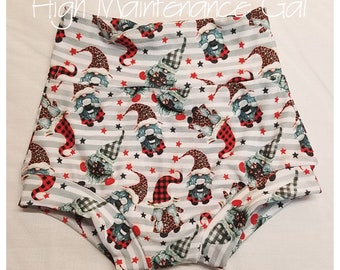 Christmas Gnome Bummies, High Waisted Shorts, Gnome Print Diaper Cover, Unisex Baby Clothes