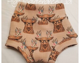 Christmas Deer Baby Bummies: High Waisted Holiday Shorts, Unisex Baby Shower Outfit, Bloomers, Diaper cover