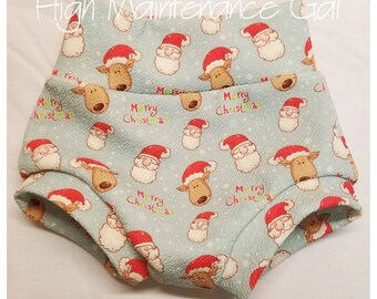 Santa and Reindeer Christmas Bummies, Christmas Outfit, Diaper cover