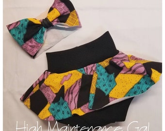 Halloween Baby Skort Set Patchwork Bummie Halloween Costume diaper cover Sally skirt and bow baby outfit dress up