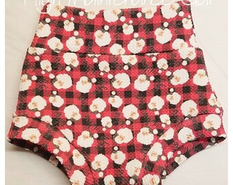 Santa Bummies Christmas outfit Diaper cover bloomers Girl bottoms clothes clothing buffalo plaid santa face santa baby