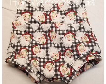 Santa Claus Buffalo Plaid Bummies: Christmas Baby Outfit, Diaper Cover, Photo Prop