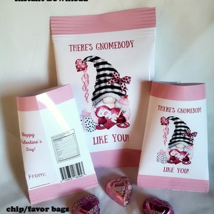 Valentine Gnomebody like you Favor/chip bags printable 2 sizes DIY gifts