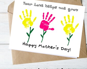 Mother's Day Gift Card Printable 3 Hand Print  Card Instant Download 2022