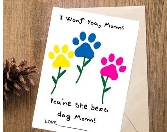 Mother's Day Gift Card Printable From Dog Print  Card Instant Download 2 designs