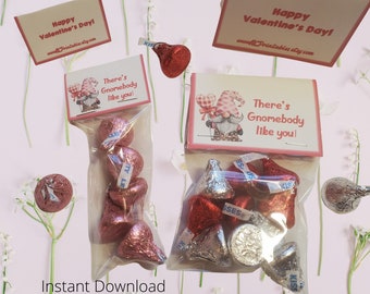 Valentine Gnome Bag toppers 2 sizes Printable,party,favor (DIY)