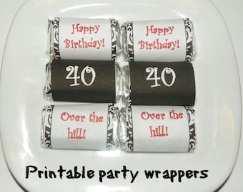 40th Birthday Printable Mini Hershey candy wrapper (DIY) Instant Download