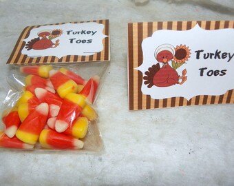 Personalized Printable Thanksgiving Turkey Toes  Bag Favor topper (DIY)