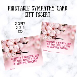 Printable Sympathy Card Insert 2 sizes Gift (DIY)