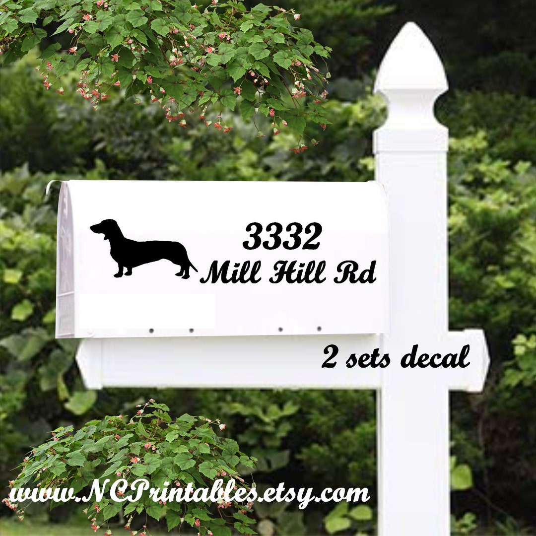 Dachshund Dog Mail Box With House Numbers Vinyl Decal (2 Side Set)diy
