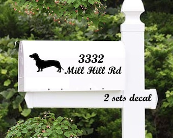 Dachshund Dog  Mail box with house numbers Vinyl Decal (2 side set)DIY