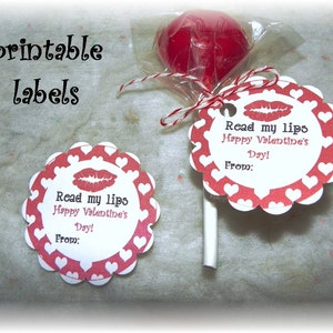 Valentine Read my Lips Round Tags, cupcake toppers, labels, table decor 2&quot;Printable