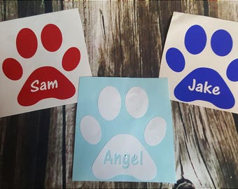 Personalized Dog Paw Print Car Decal, Vinyl Pet Animal Decal-12 colors