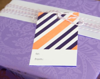 Purple and Peach Stripes Letterpress Gift Tag - Set of 6