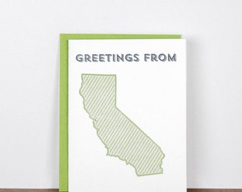 Greetings from California. Letterpress Greeting Card