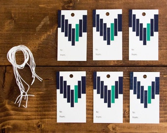 Blue and Green Stripes Letterpress Gift Tag - Set of 6
