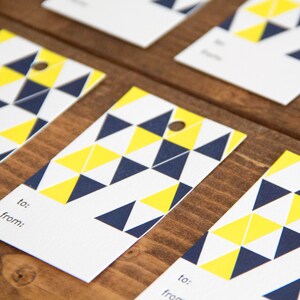 Blue and Yellow Triangle Letterpress Gift Tag - Set of 6