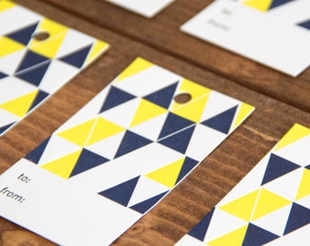 Blue and Yellow Triangle Letterpress Gift Tag - Set of 6