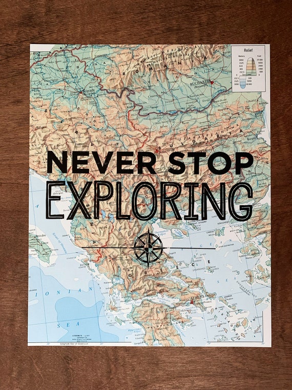 California and Illinois Map Print Never Stop Exploring Great Travel Gift 8 x 10 Letterpress Print