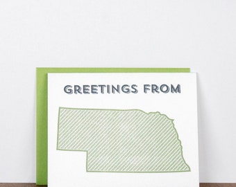 Greetings from Nebraska. Letterpress Greeting Card