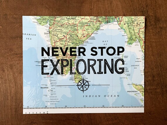California and Illinois Map Print Never Stop Exploring Great Travel Gift 8 x 10 Letterpress Print