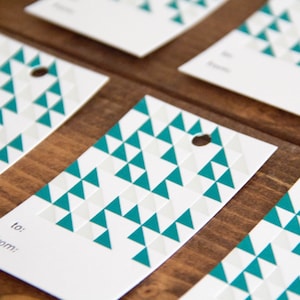 Teal Triangle Pattern Letterpress Gift Tag - Set of 6