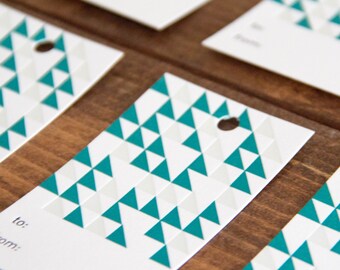 Teal Triangle Pattern Letterpress Gift Tag - Set of 6