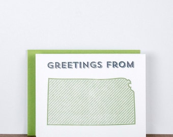 Greetings from Kansas. Letterpress Greeting Card