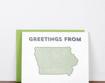 Greetings from Iowa. Letterpress Greeting Card